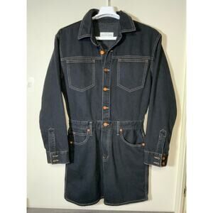 SLVRLAKE Jagger Denim Mini Dress in Night fight Black Long Sleeve Womens Large